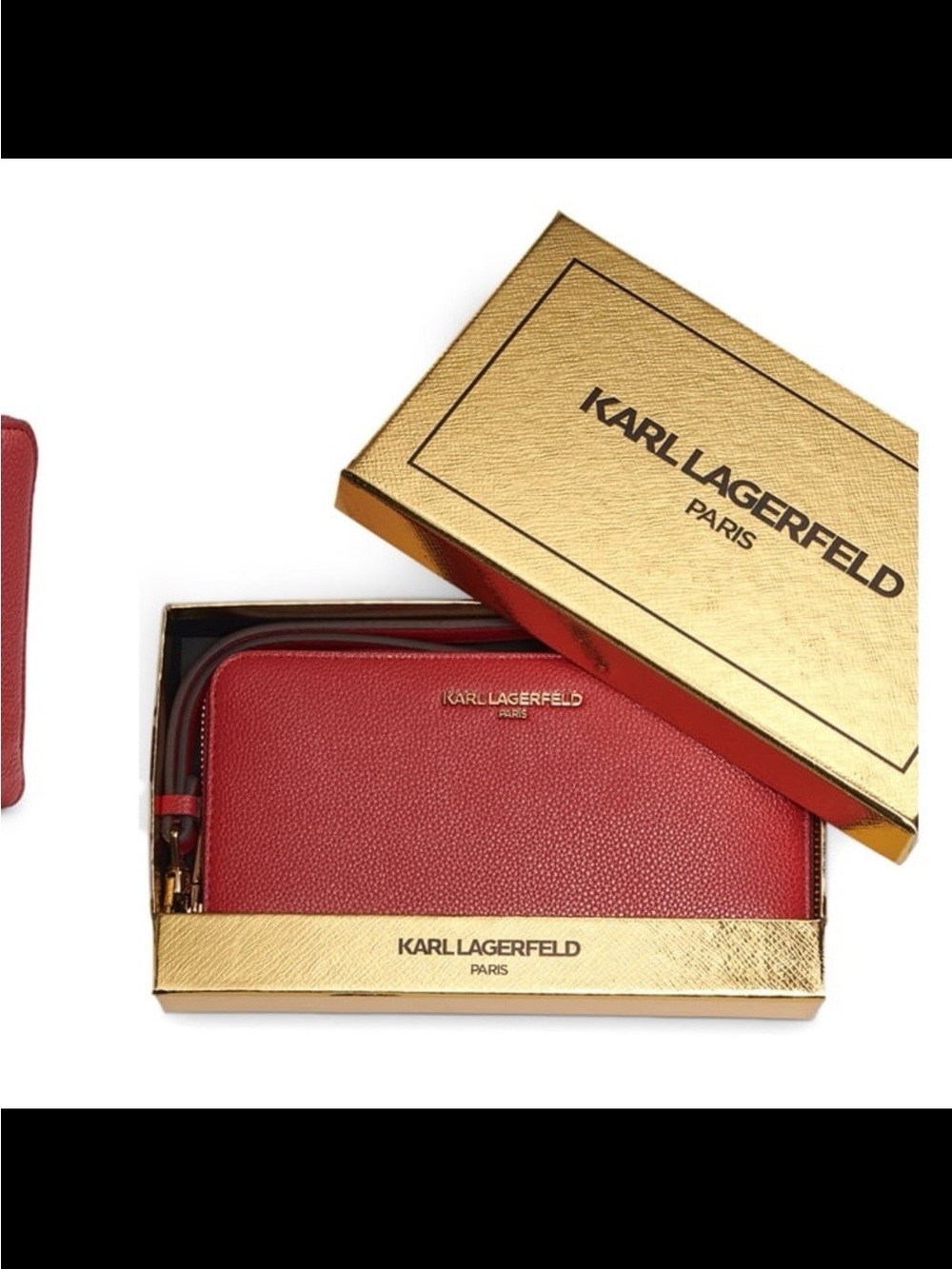 Karl Lagerfeld Pink Pebbled Zip Wallet with Gold Accents